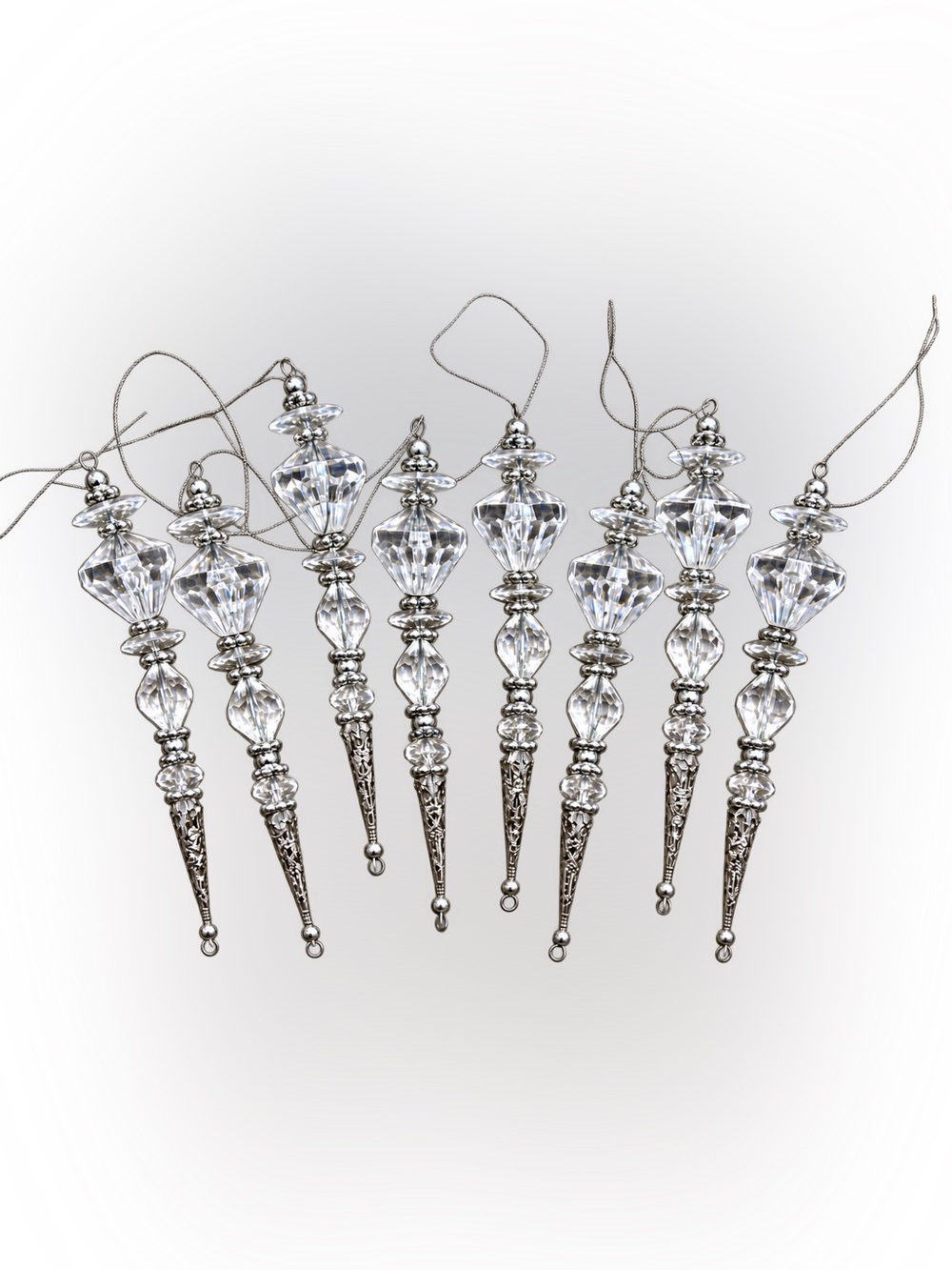 Set of 8 clear crystal-style ornaments